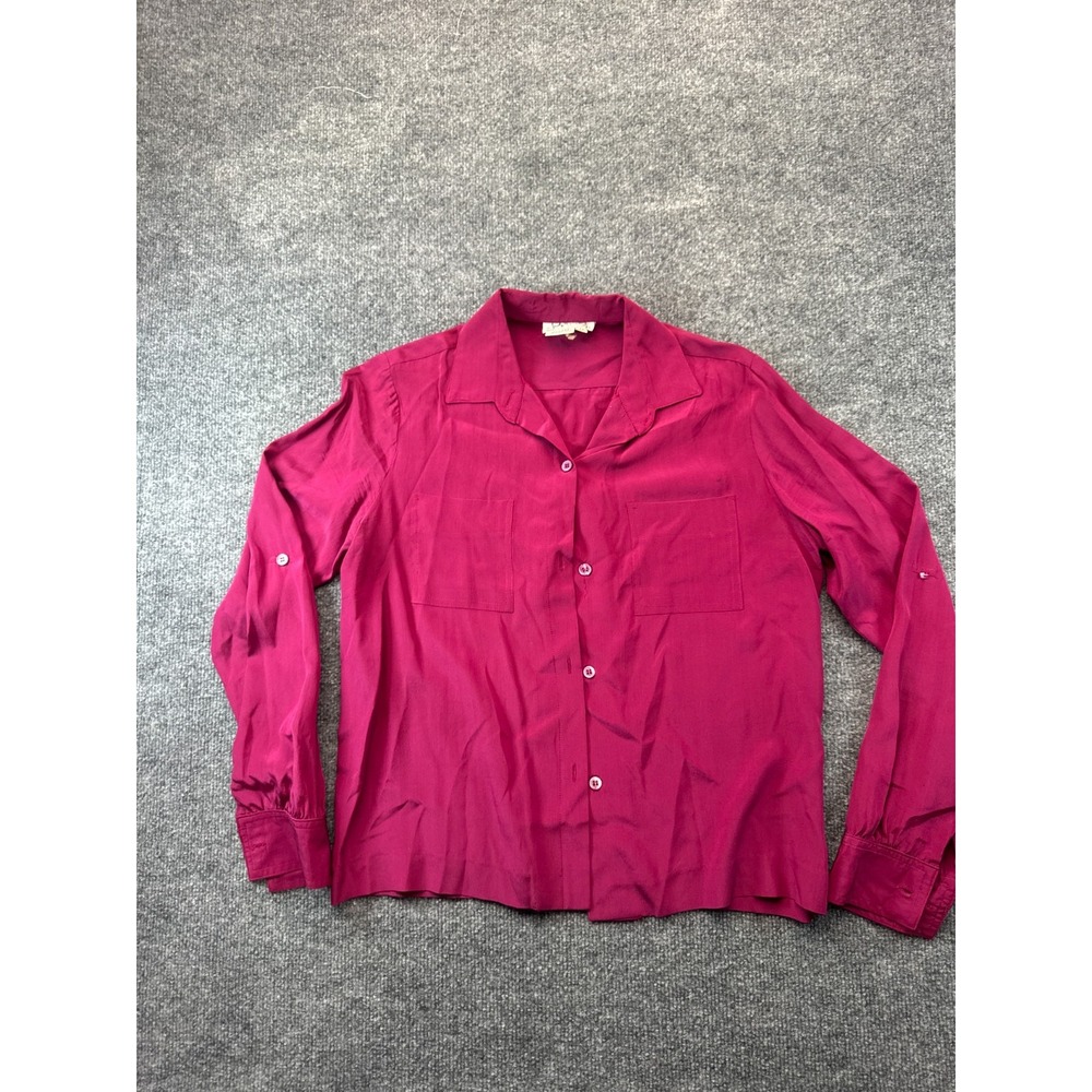 Vtg Judy s Own Shirt Top Womens 12 Berry Magenta Silk Office Siren Minimalist